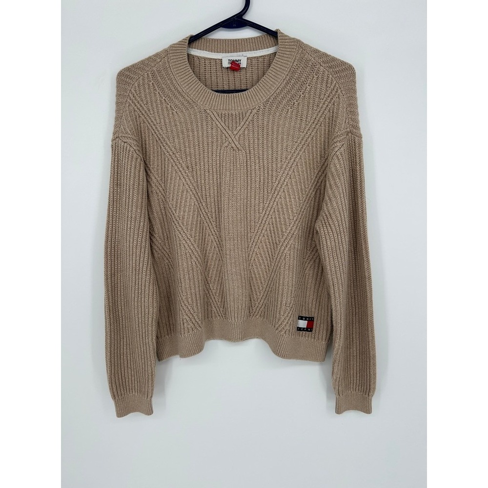 Tommy Jeans Sweater Womens Small Cable Knit Crewneck Y2K Preppy Americana